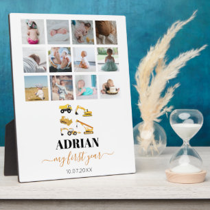 建築トラックベビー1年目の写真コラージュ フォトプラーク