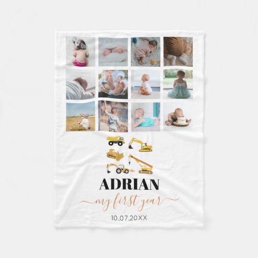 建築トラックベビー1年目の写真コラージュ フリースブランケット (正面)