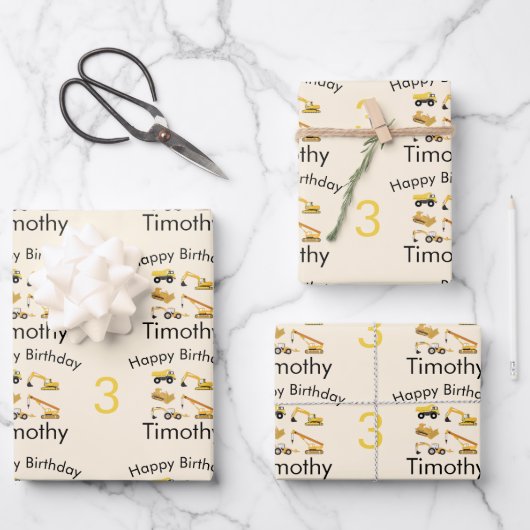 建築トラックボーイズネーム&エイジ誕生日 ラッピングペーパーシート (正面)