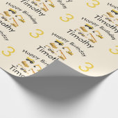 建築トラックボーイズネーム&エイジ誕生日 ラッピングペーパー (角)