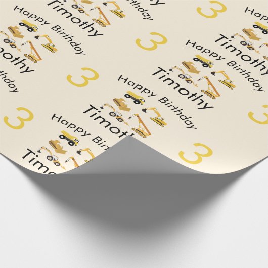 建築トラックボーイズネーム&エイジ誕生日 ラッピングペーパー (角)