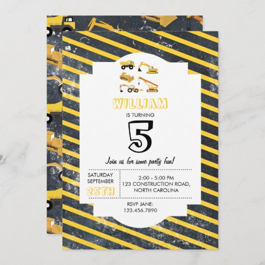 建築トラックボーイズバースデーパーティー 招待状 (正面/裏面)