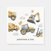 建築トラックボーイ1歳の誕生日パーティー スタンダードカクテルナプキン (正面)