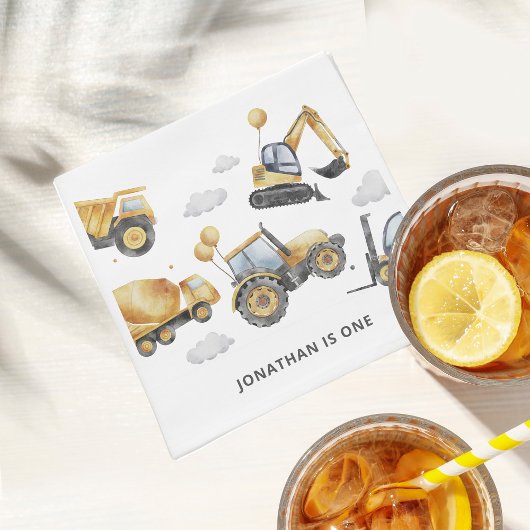 建築トラックボーイ1歳の誕生日パーティー スタンダードカクテルナプキン
