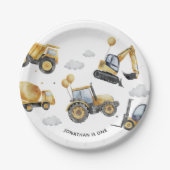 建築トラックボーイ1歳の誕生日パーティー ペーパープレート (正面)