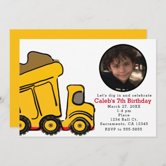 建築トラック写真の誕生日パーティーへの招待 招待状 (正面/裏面)