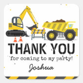 建築トラック子供の誕生日パーティーありがとう スクエアシール (正面)