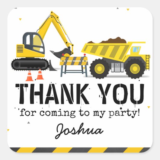建築トラック子供の誕生日パーティーありがとう スクエアシール (正面)