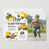 建築トラック子供の誕生日パーティー写真 招待状 (正面)