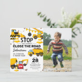 建築トラック子供の誕生日パーティー写真 招待状 (スタンド正面)