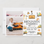 建築トラック子供の誕生日パーティー写真 招待状 (正面)