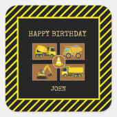 建築トラック子供の誕生日パーティー装飾 スクエアシール (正面)