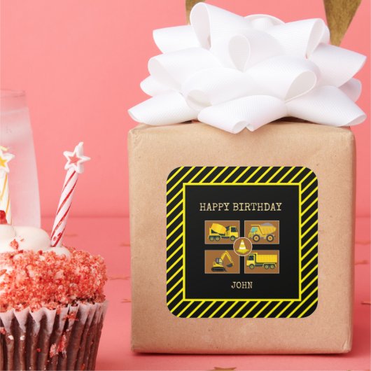 建築トラック子供の誕生日パーティー装飾 スクエアシール (パーティー)