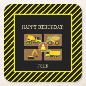 建築トラック子供の誕生日パーティー装飾 スクエアペーパーコースター (正面)