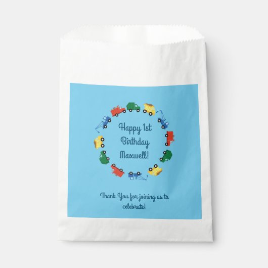 建築トラック子供の誕生日パーティー フェイバーバッグ (正面)
