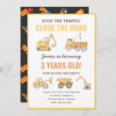 建築トラック子供の誕生日パーティー 招待状 (正面/裏面)