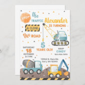 建築トラック少年の誕生日の招待。 招待状 (正面/裏面)