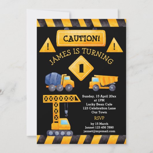 建築トラック少年の誕生日パーティーの招待 招待状 (正面)