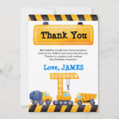 建築トラック少年の誕生日パーティー サンキューカード (正面)