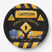 建築トラック少年の誕生日パーティー ペーパープレート (正面)