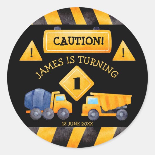 建築トラック少年の誕生日パーティー ラウンドシール (正面)