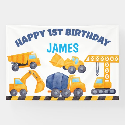 建築トラック少年の誕生日パーティー 横断幕 (横)