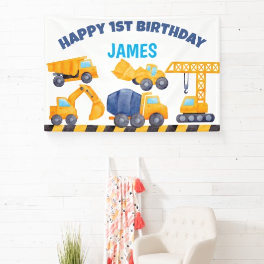 建築トラック少年の誕生日パーティー 横断幕 (インサイチュ)