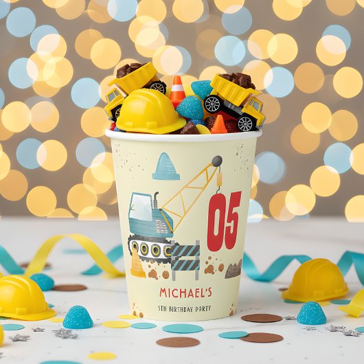 建築トラック少年の誕生日 紙コップ