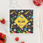 建築トラック恐竜の宇宙誕生日 スタンダードランチョンナプキン (インサイチュ)