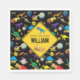 建築トラック恐竜の宇宙誕生日 スタンダードランチョンナプキン