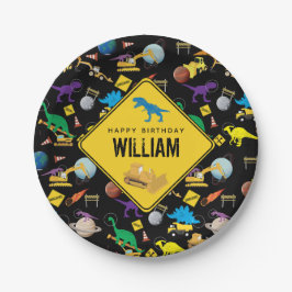 建築トラック恐竜の宇宙誕生日 ペーパープレート