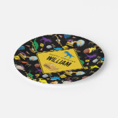 建築トラック恐竜の宇宙誕生日 ペーパープレート (アングル)