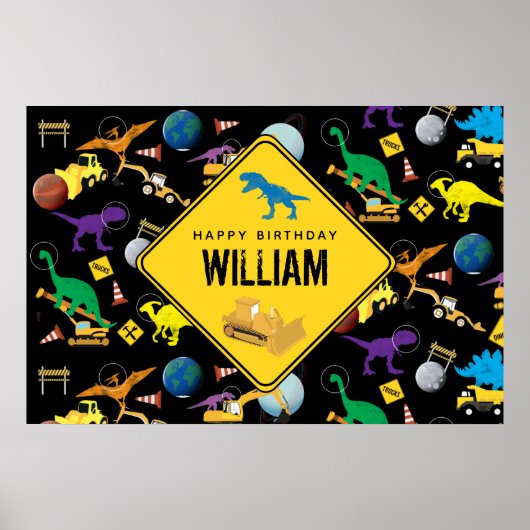 建築トラック恐竜の宇宙誕生日 ポスター (正面)