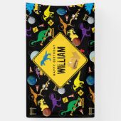 建築トラック恐竜の宇宙誕生日 横断幕 (縦)