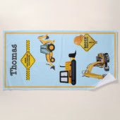 建築トラック懸命ハットバックホブルドーザー ビーチタオル (正面)