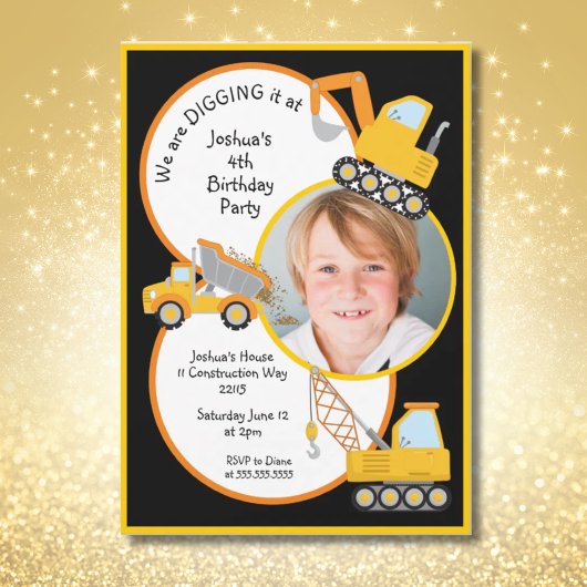 建築トラック掘り写真誕生日を追加 招待状