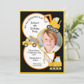 建築トラック掘り写真誕生日を追加 招待状 (スタンド正面)