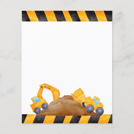 建築トラック男の子の誕生日の予算の招待 (裏面)