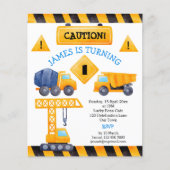 建築トラック男の子の誕生日の予算の招待 (正面)