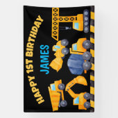 建築トラック男の子の誕生日パーティバナー 横断幕 (縦)