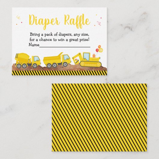 建築トラック男の子の赤ちゃんシャワーおむつラッフル エンクロージャーカード (正面/裏面)