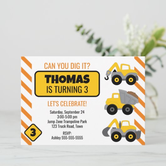 建築トラック誕生日パーティーの招待 招待状 (スタンド正面)