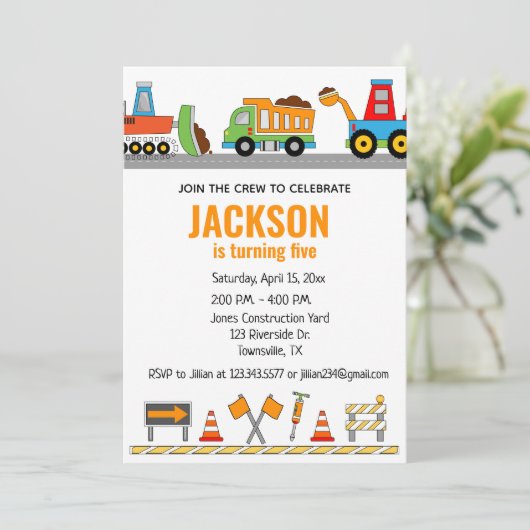 建築トラック誕生日パーティーの招待 招待状 (スタンド正面)