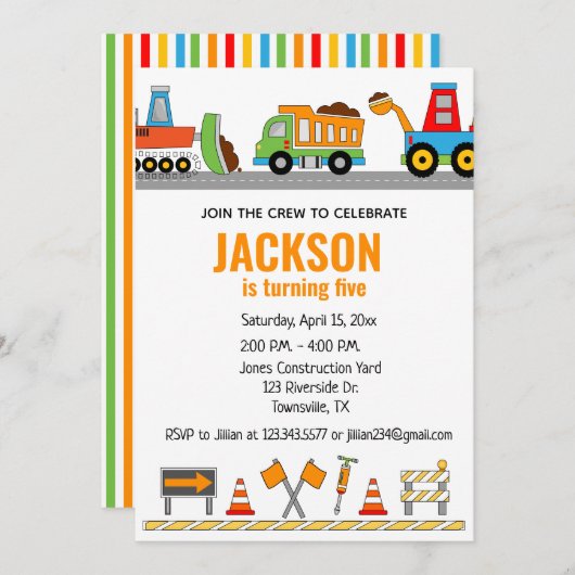 建築トラック誕生日パーティーの招待 招待状 (正面/裏面)