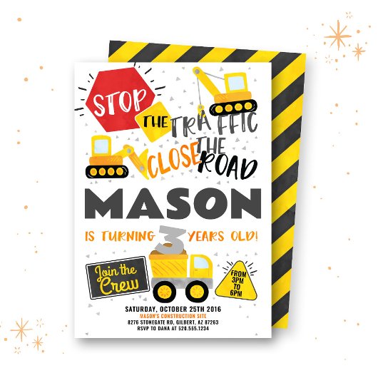 建築トラック誕生日パーティーの招待 招待状