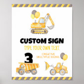 建築トラック誕生日パーティーテーブルサイン ポスター (正面)