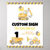 建築トラック誕生日パーティーテーブルサイン ポスター (正面)