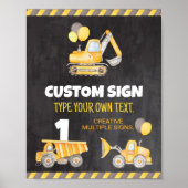 建築トラック誕生日パーティーテーブルサイン ポスター (正面)