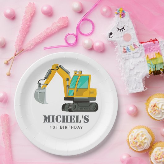 建築トラック誕生日パーティーデコレーション ペーパープレート (パーティー)