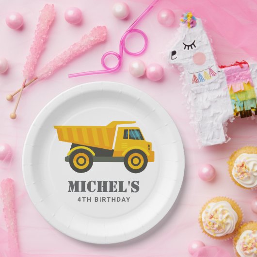 建築トラック誕生日パーティーデコレーション ペーパープレート (パーティー)